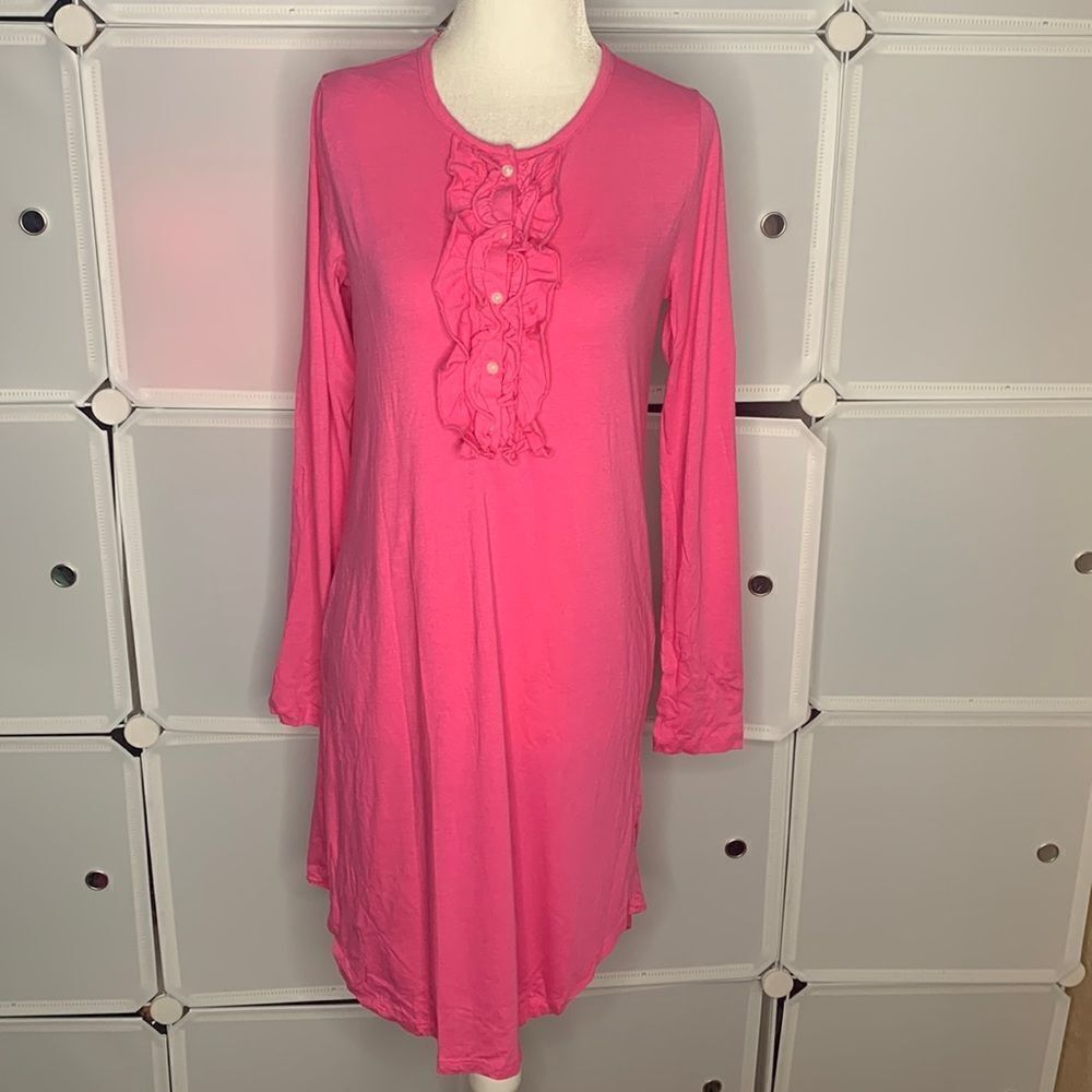 Chaps Pink Long Sleeve Ruffle Night Gown Size Small
